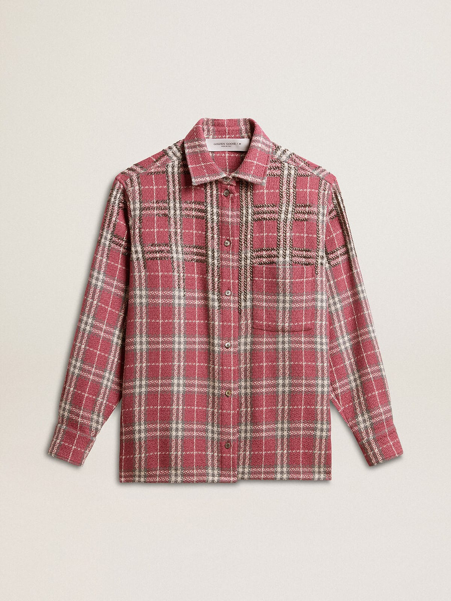 skjorta i boxig passform med broderi i rosa sandfärgad och grått rutmönster