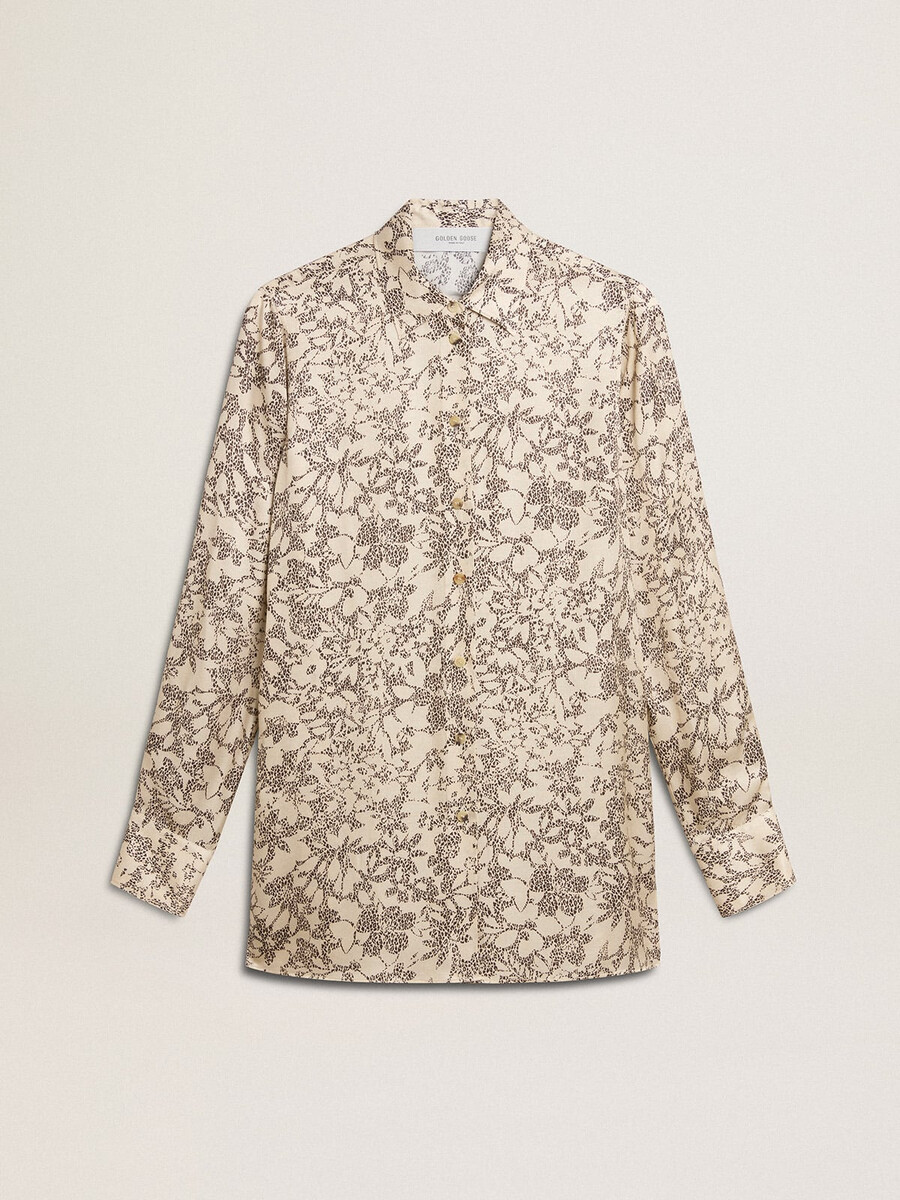 pyjamasskjorta i sidenblandning med blommönster för kvinnor