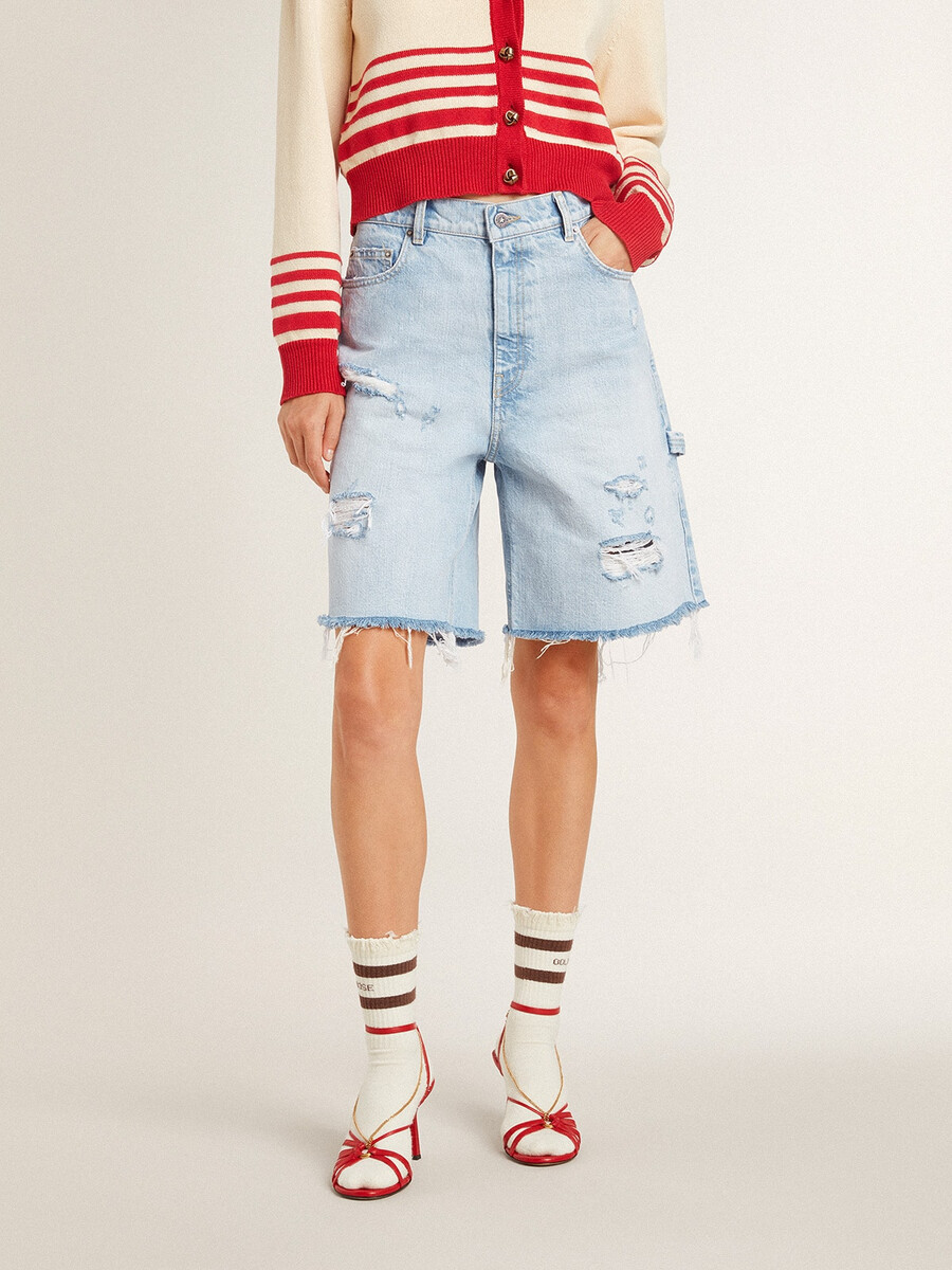 bermudashorts för dam i denim med inbyggd look