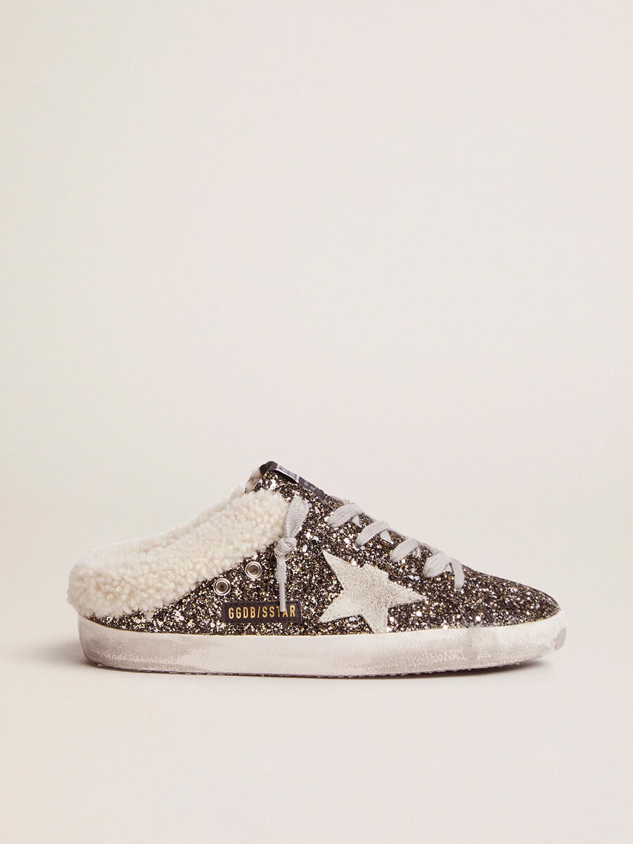 dam super-star sabot med glitter och fårskinnsinredning