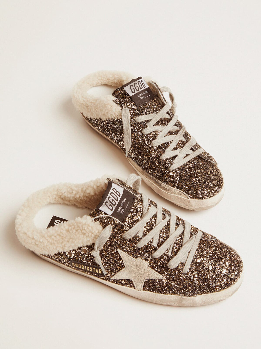 dam super-star sabot med glitter och fårskinnsinredning