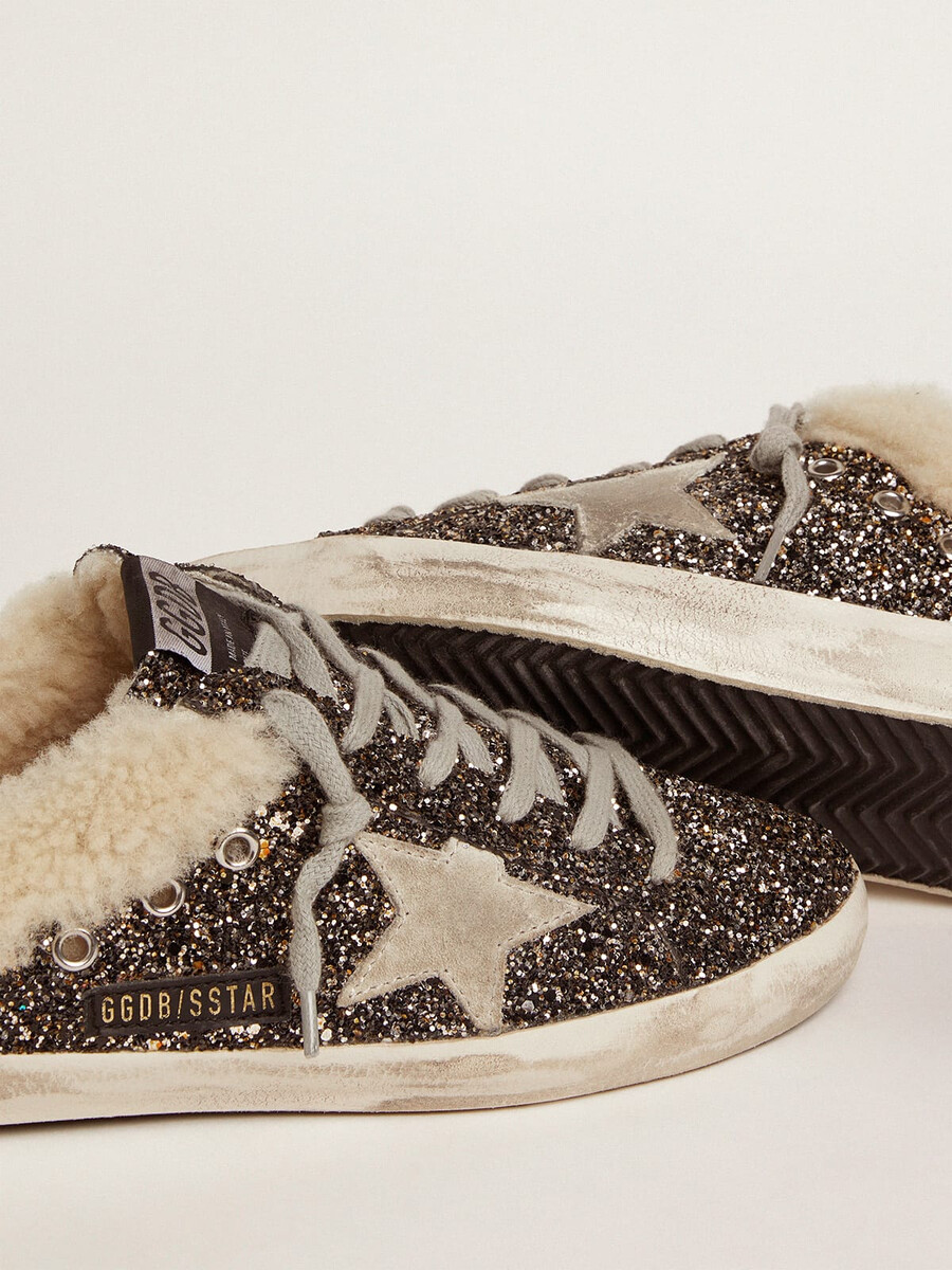 dam super-star sabot med glitter och fårskinnsinredning