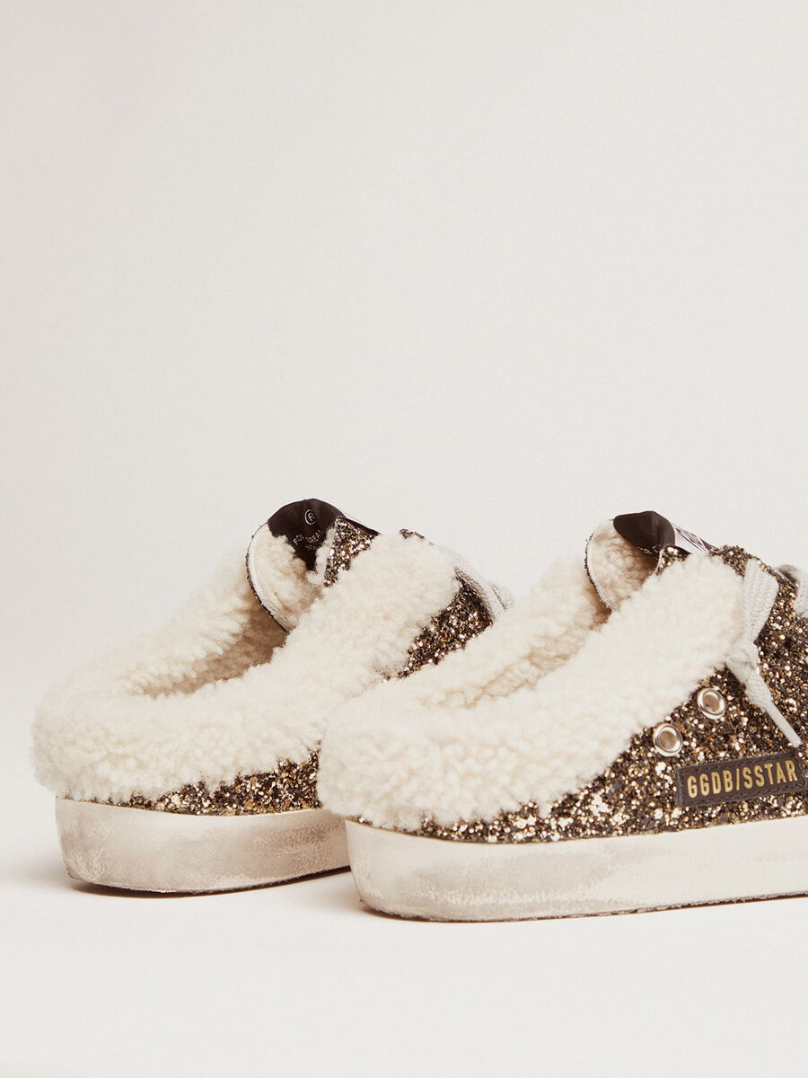 dam super-star sabot med glitter och fårskinnsinredning