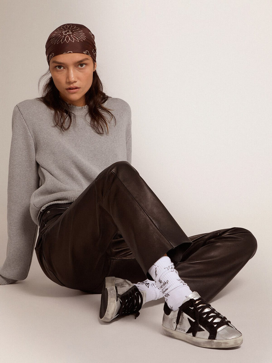 dam super-star sneakers i silverfärgat läder