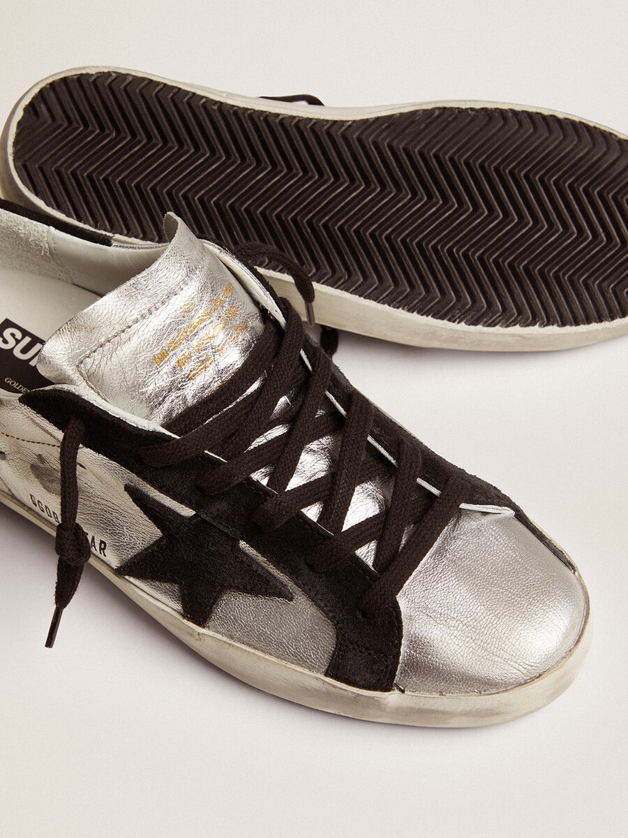 dam super-star sneakers i silverfärgat läder