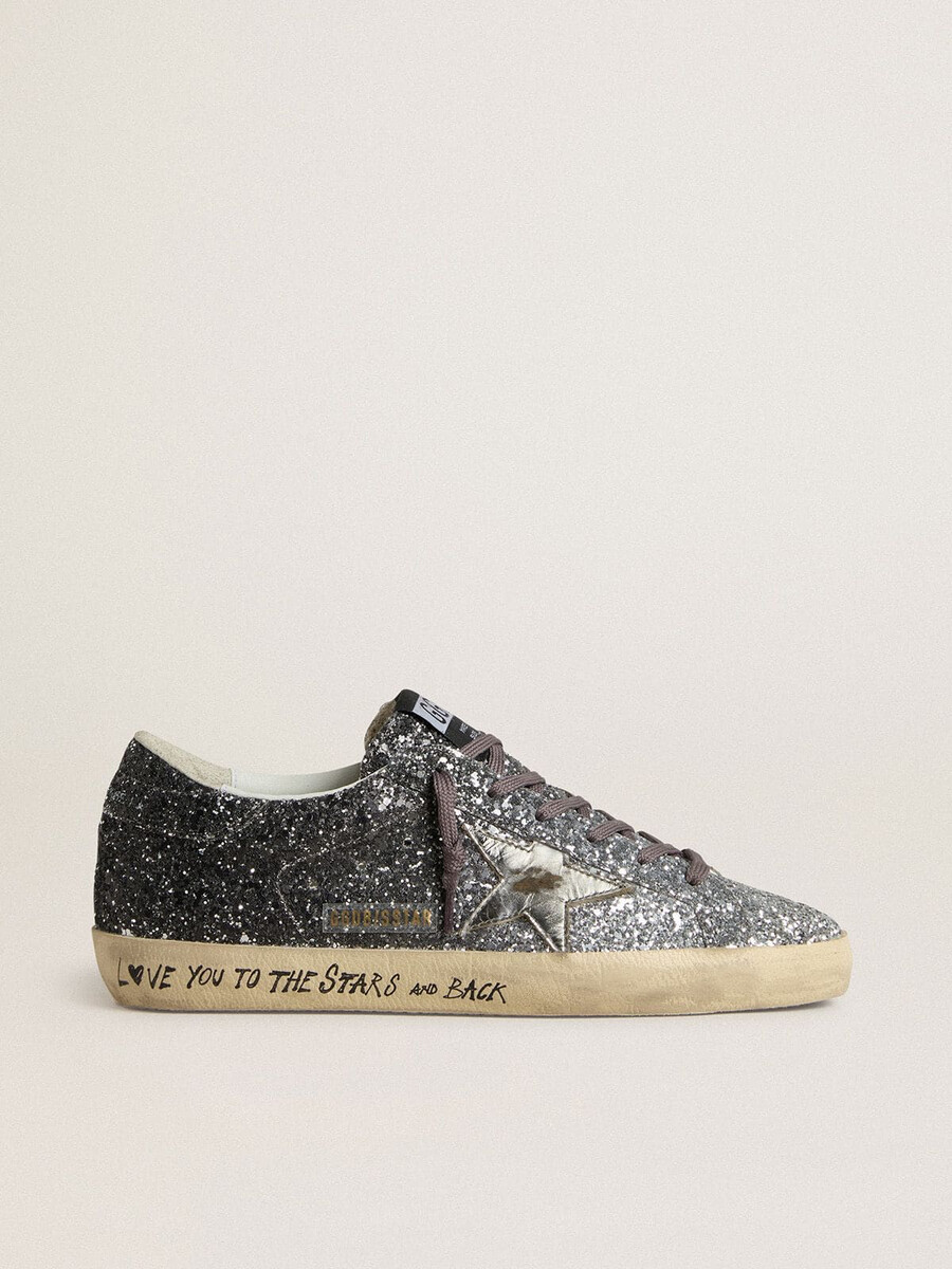 dam super star med glitter ovandel och silverfärgad metallisk läderstjärna