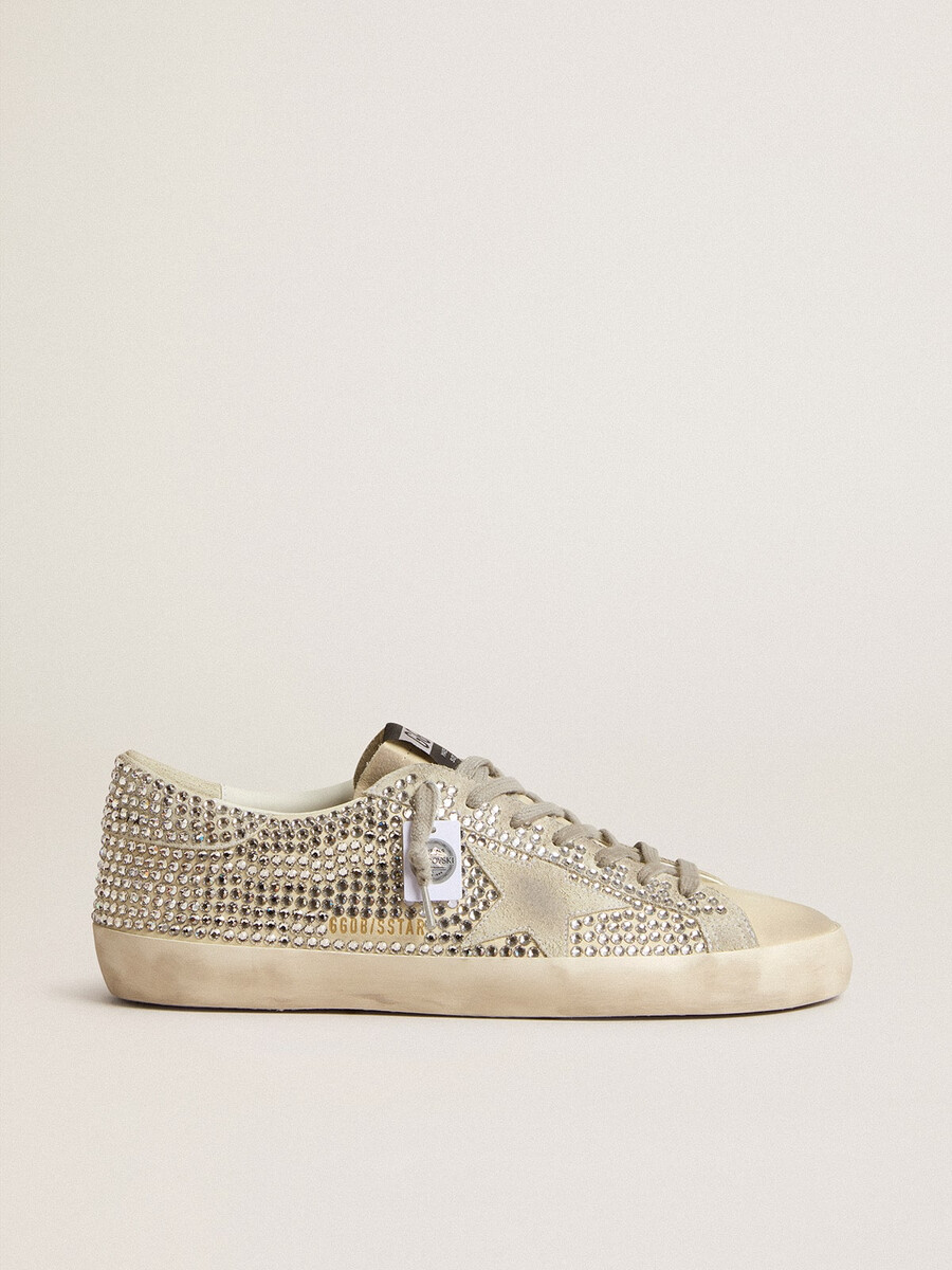 superstjärna i nubuck med swarovski-kristaller och isgrå mockastjärna