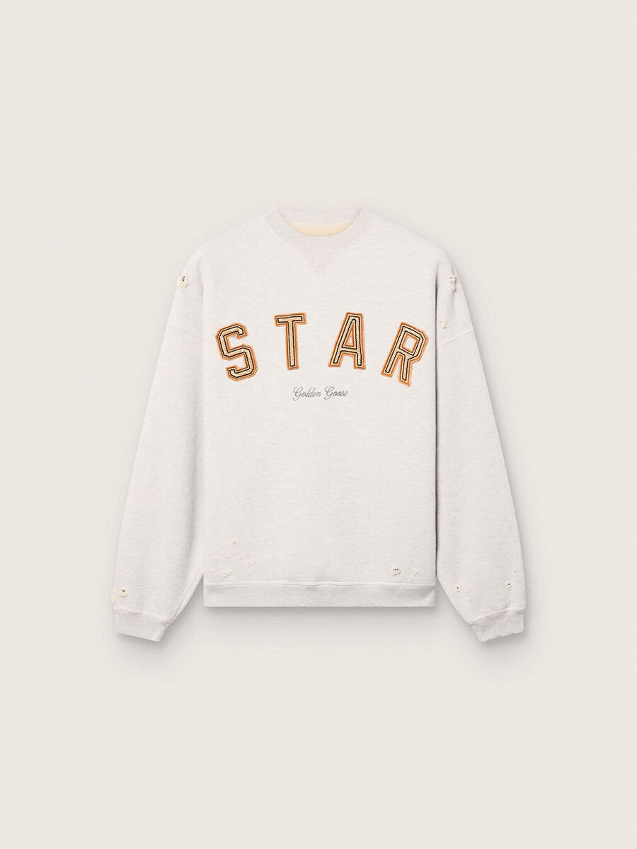 unisex-tröja i gråmelerad bomull med star-broderi