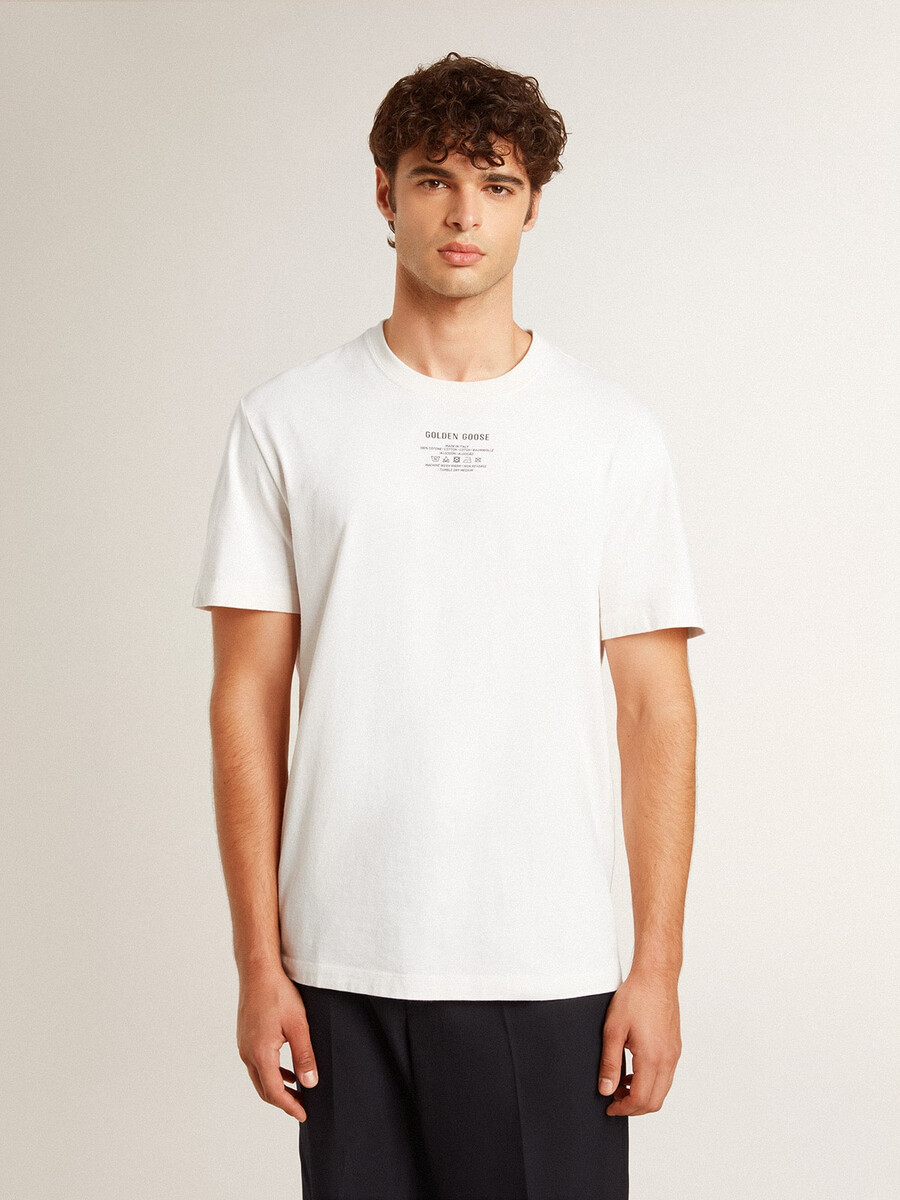 herr-t-shirt i vit bomull med svart text
