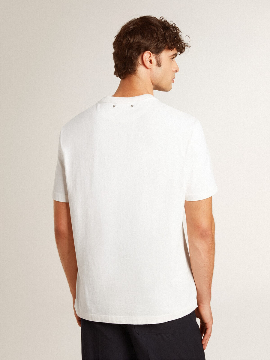 herr-t-shirt i vit bomull med svart text
