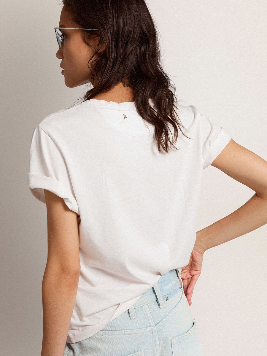 vit sliten dam-t-shirt med normal passform