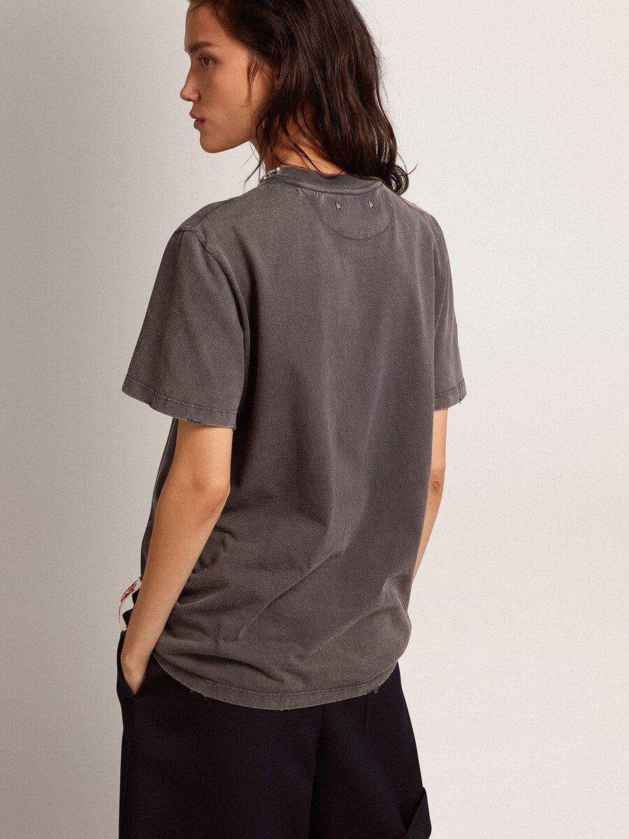antracitgrå t-shirt med kristaller för dam
