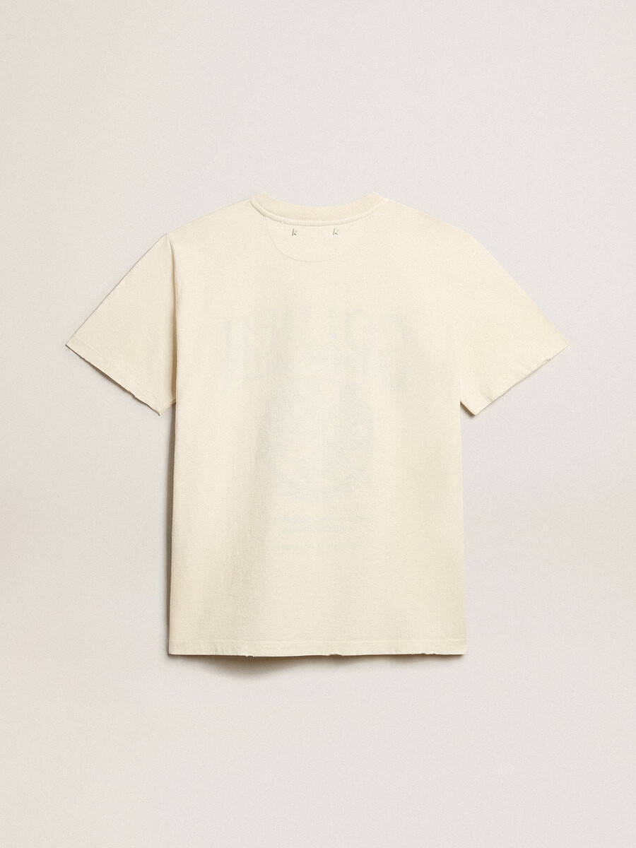 dam-t-shirt i vit bomull med säsongstryck
