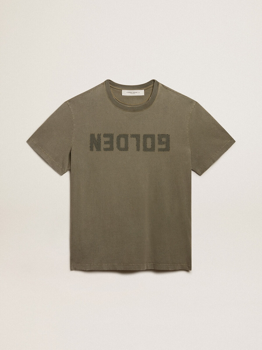 olivgrön t-shirt med gyllene text för dam