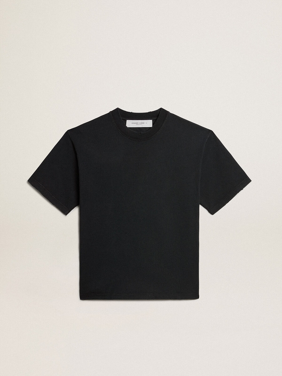 t-shirt i tvättad svart med omvänd logotyp på baksidan - jersey capsule
