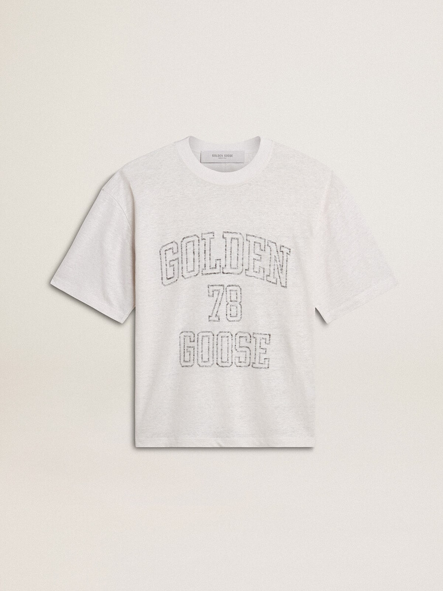 lätt vit linne-t-shirt med tryck för dam