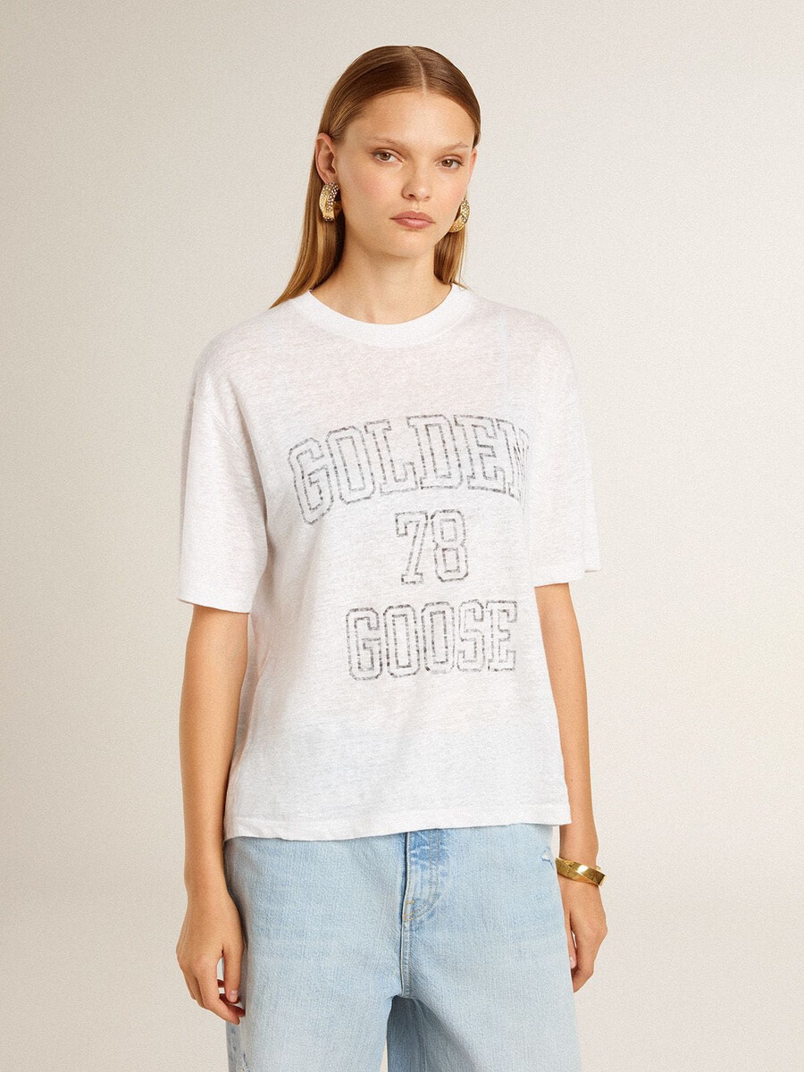 lätt vit linne-t-shirt med tryck för dam