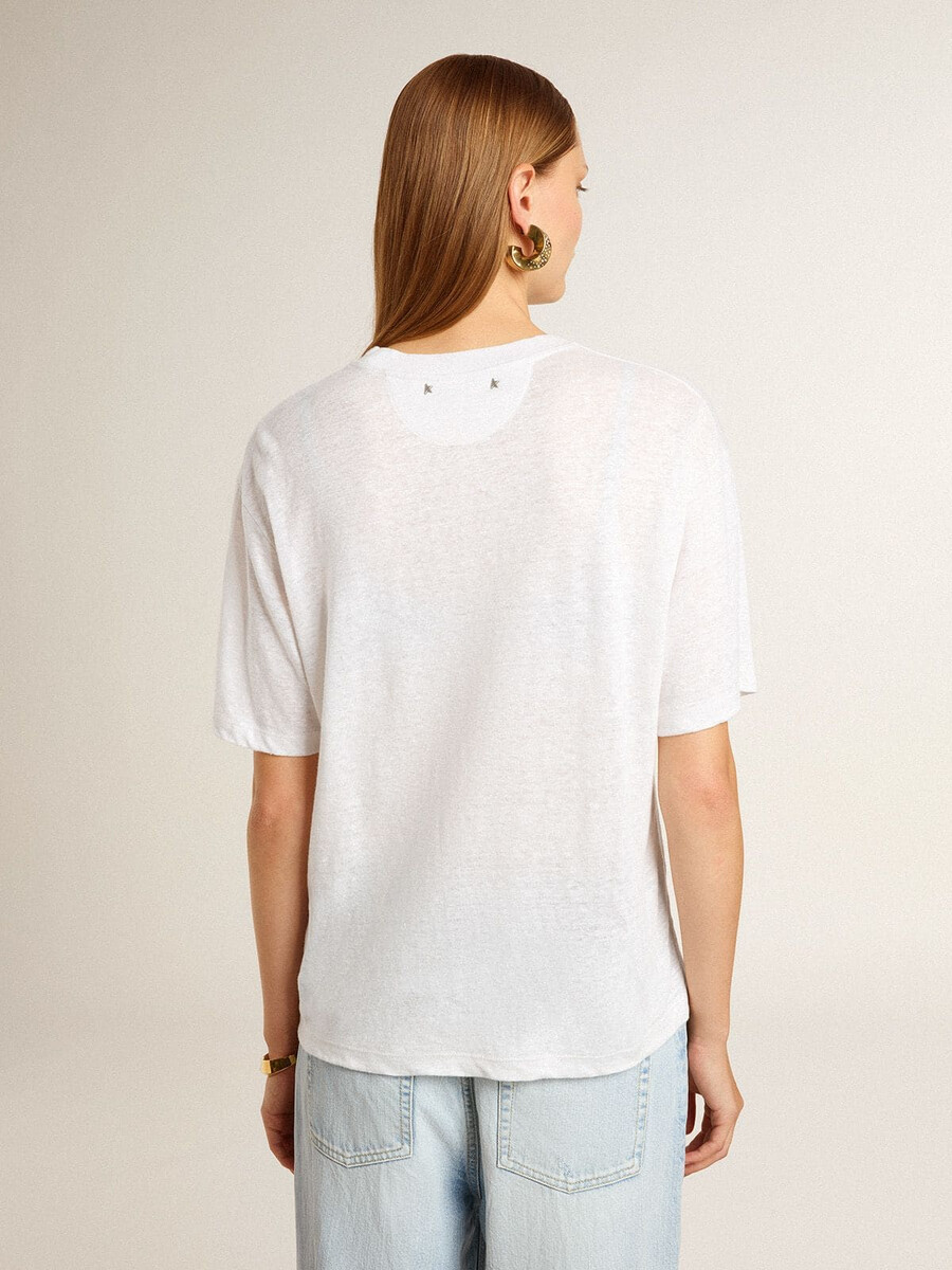 lätt vit linne-t-shirt med tryck för dam